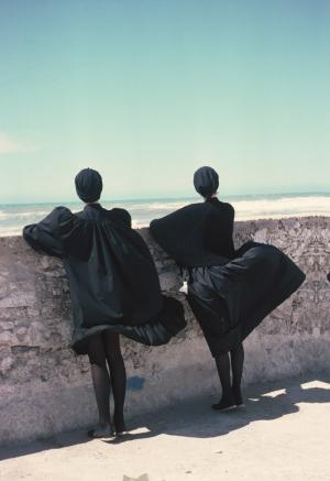 Sacha  For Marie Claire 1981 Essaouira, Morocco Models Cynthia et Isabelle Townsed Dressed in Kenzo et Dorothée Bis editor Betty Bertrand © Sacha 